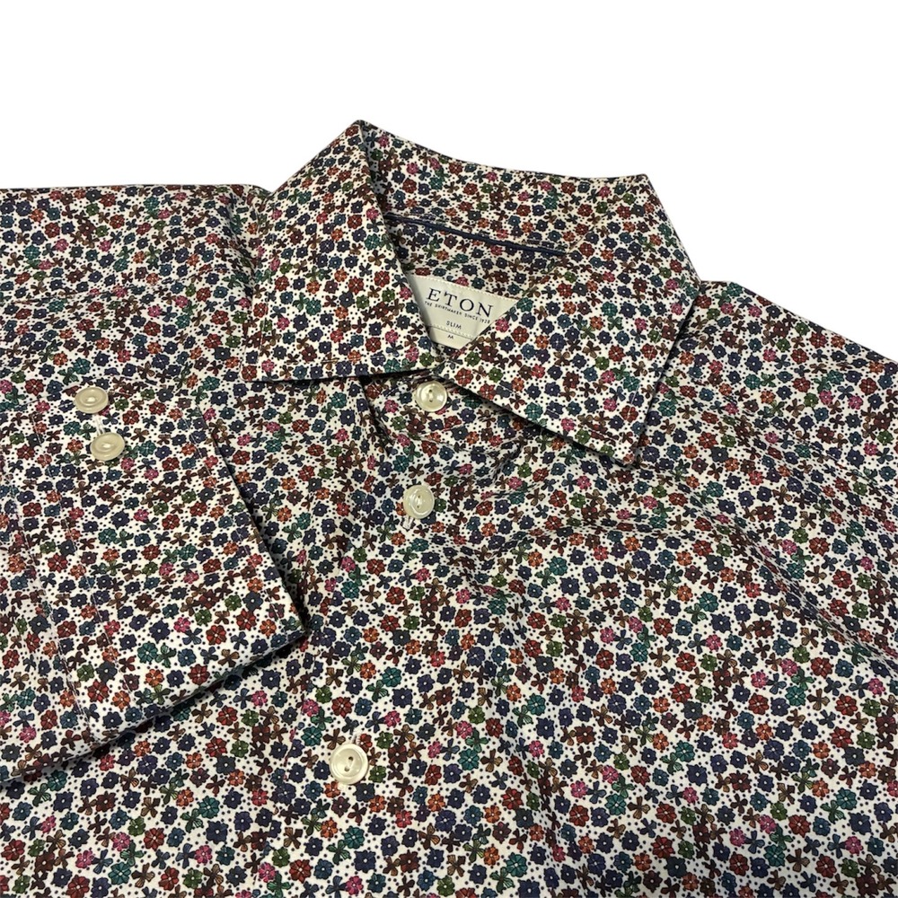 Eton Mens Multicolor Floral Paisley Print Slim Fit Dress Shirt 15.5